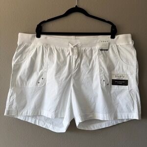 da-sh Dash Nicole White Comfee-Flex Knit‎ Waist Poplin Shorts Plus Size 3X